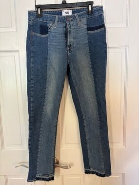 PAIGE Two-Tone Blue Straight Leg Jeans